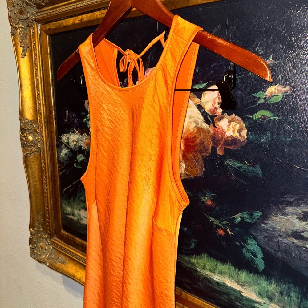 House of Harlow 1960 Satin High Neck Sleeveless Orange Midi Going Out Dress S - Picture 2 of 4